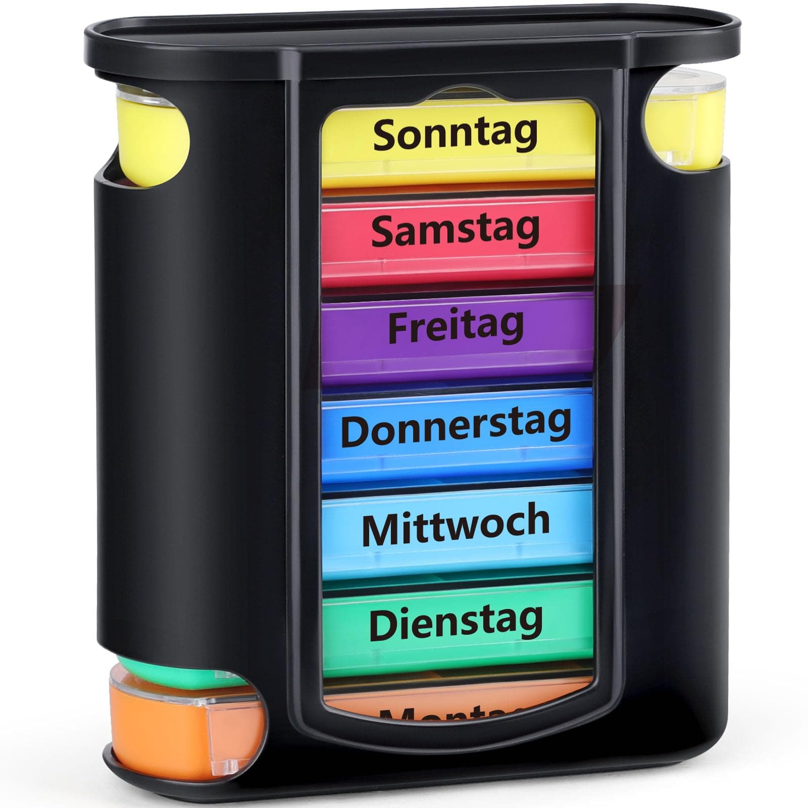 Opret Tablettenbox 7 Tage mit 4 Fächer für Morgens Mittags Abends Nachts, Medikamentenbox Pillenbox Pillendose Tablettendose Tabletten Wochenbox Organizer Supplement Box Schwarz