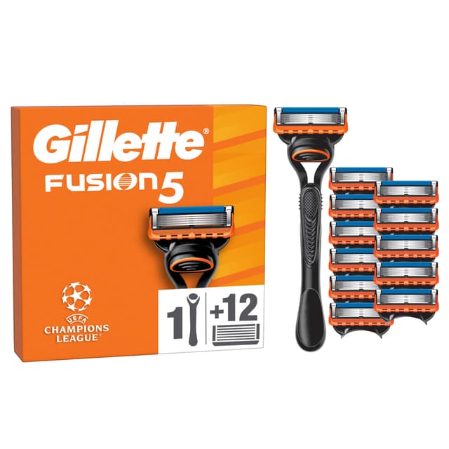 Gillette Fusion5 Rasierer für Männer, 1 Gillette Rasierer, 12 Ersatzklingen, Mit Gleitstreifen für ein sanftes Gleiten und 5 Klingen für eine gründliche, langanhaltende Rasur Rasierer + 12 Klingen