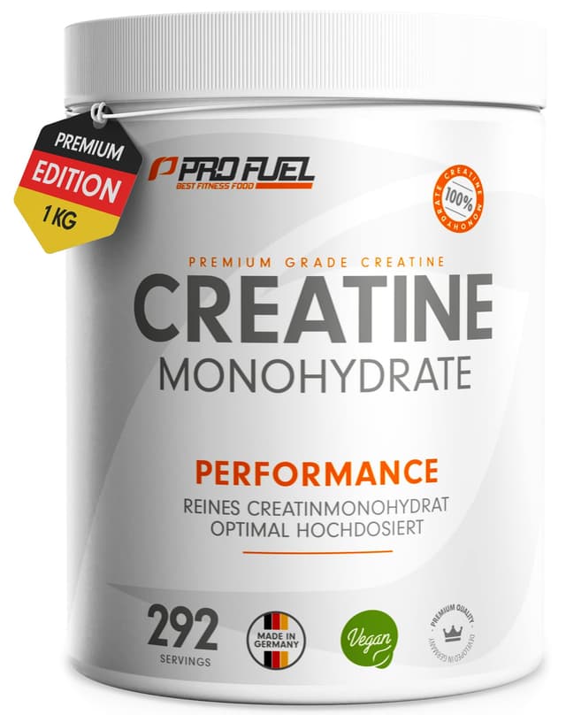Creatin Monohydrat Pulver 1kg / 1000g reines Kreatin Monohydrat in mikronisierter Qualität - Creatine-Monohydrate optimal hochdosiert - Creatin-Pulver ohne Zusätze, 100% vegan - Vorrat für 292 Tage 1x 1 kg Dose