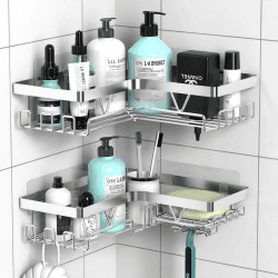 Kegii Duschablage Ecke, Duschregal ohne Bohren Edelstahl, Badezimmer Regal, Shampoo Halterung für Dusche 2 Stück Silber