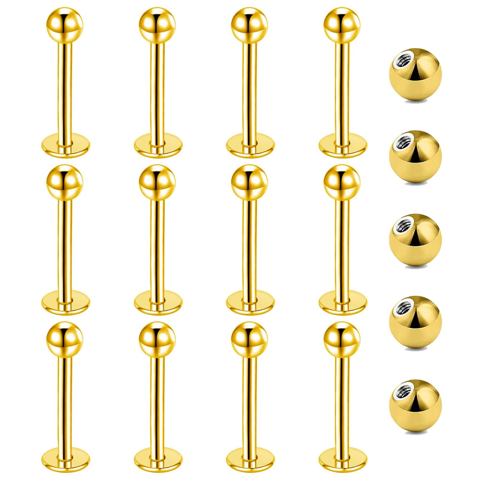 Gojewen 12er Lippenpiercing Stecker 1,2mm Chirurgenstahl Piercing Lippe Labret Helix Tragus Stud Silber Gold Schwarz 6mm 8mm 10mm 12mm