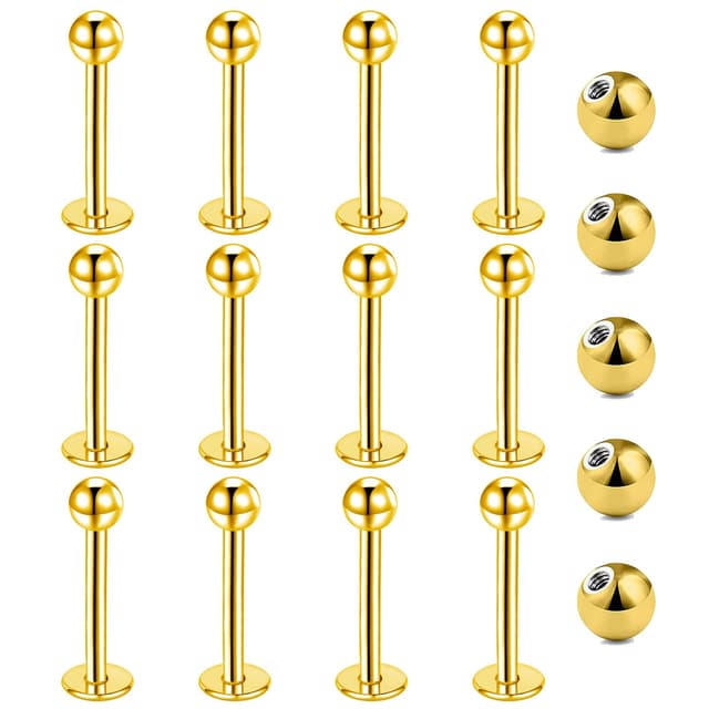 Gojewen 12er Lippenpiercing Stecker 1,2mm Chirurgenstahl Piercing Lippe Labret Helix Tragus Stud Silber Gold Schwarz 6mm 8mm 10mm 12mm