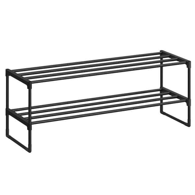 SONGMICS Schuhregal 2 Ebenen, Schuhständer Metall, Schuhaufbewahrung, Schuh-Organizer, aufrecht oder umgedreht, für 12-15 Paar Schuhe, stapelbar, Flur, 30 x 92 x 34 cm, schwarz LSA12BKV2 2 Ebenen (92B cm) Schwarz
