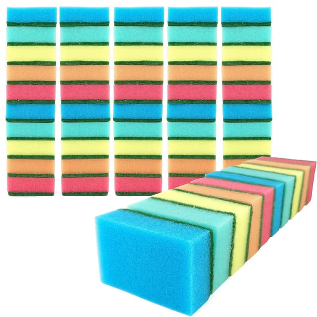 IDEA HOME 60er Set Küchenschwamm, Topfschwamm, Zweiseitig Reinigungsschwamm, 75 x 50 x 28 mm, Mehrzweck Putzschwamm, MIDI, Mehrfarbig 60 Stück