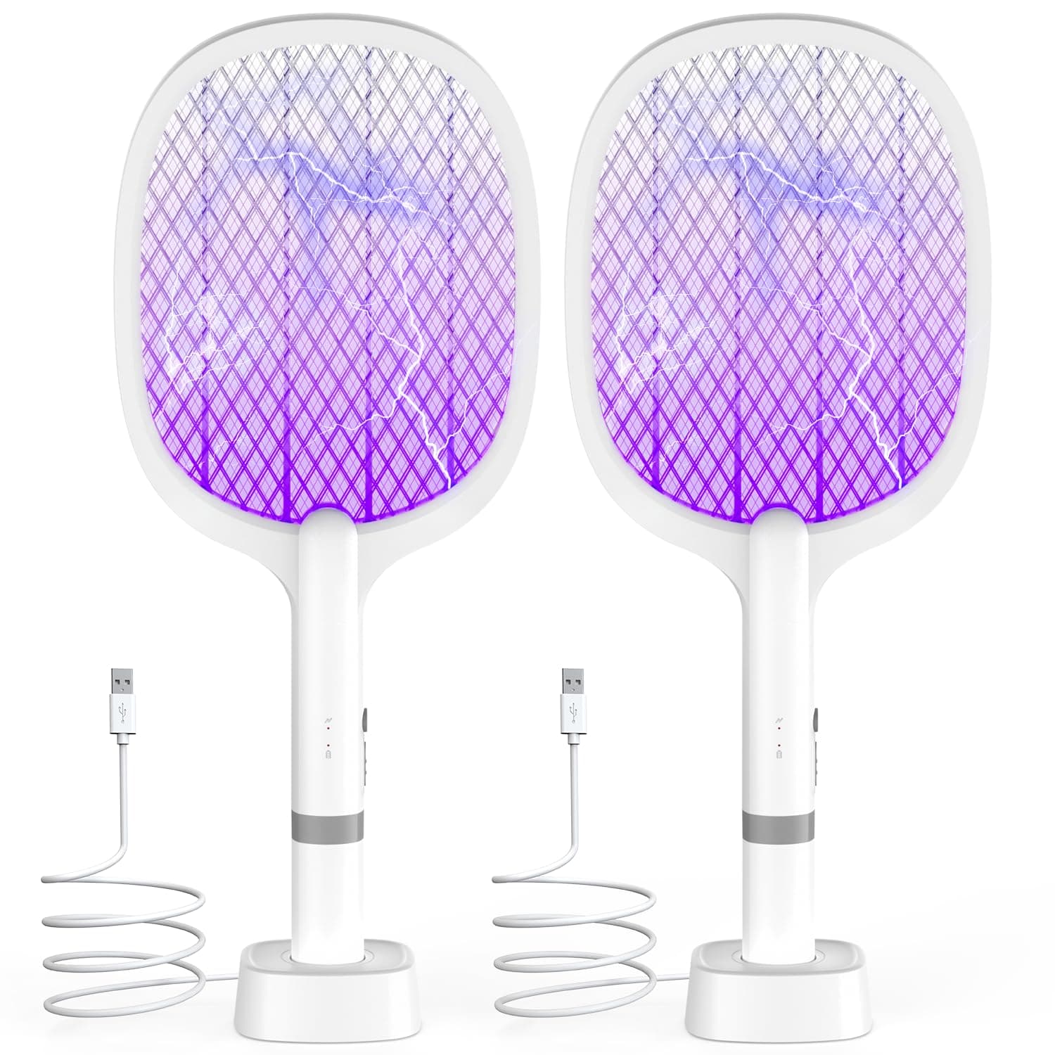 TEINNGO Elektrische Fliegenklatsche 5000V, Extra Stark Elektrische Fliegenfänger mit USB C Ladebasis, 2 in 1 Elektrisch Fliegenfänger Insektenvernichter für Mücken, Fliegen, Bienen, Motten (2PS)