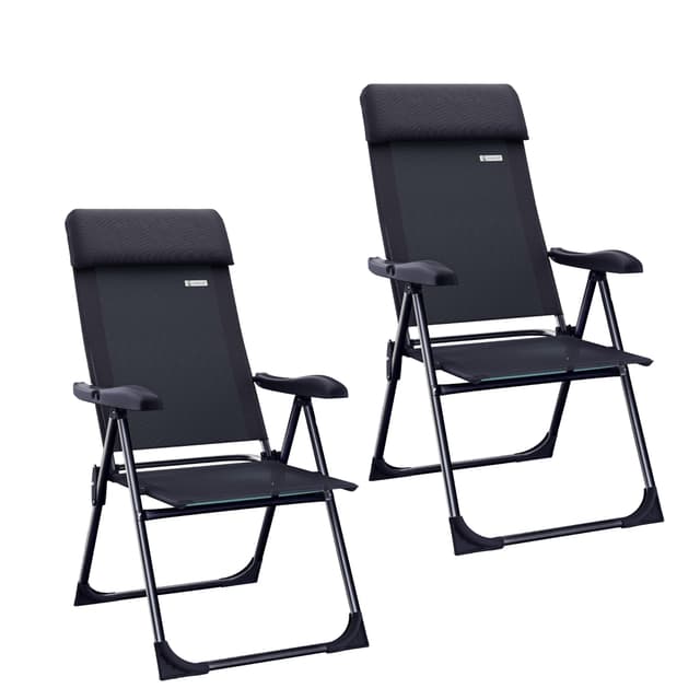 Casaria Gartenstühle 2er Set Klappbar 7-Fach Verstellbar Alu mit hoher Rückenlehne Liegefunktion Faltbar Balkon Campingstuhl Klappstuhl Hochlehner 2er Set Anthrazit / Schwarz