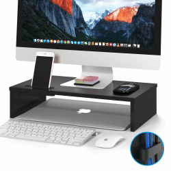 BONTEC Monitorständer, Unterbau Bildschirm, Ständer mit Handyhalter, ergonomischem Druckerständer mit Kabelführung für Laptop, Computer, Notebook, iMac, PC, 42CM, Schwarz W420 x D235 x H104mm Angebot bei HelloDeals