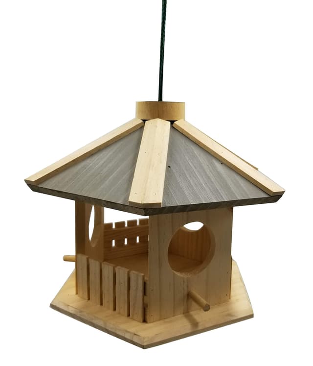 Dehner Natura Premium Wildvogel Futterhaus Dakota, Futterstation für Wildvögel, Vogelhaus wetterfest/hängend, inkl. Aufhängevorrichtung, ca. 30 x 26 x 22 cm, aus FSC-zertifiziertem Kiefernholz Single