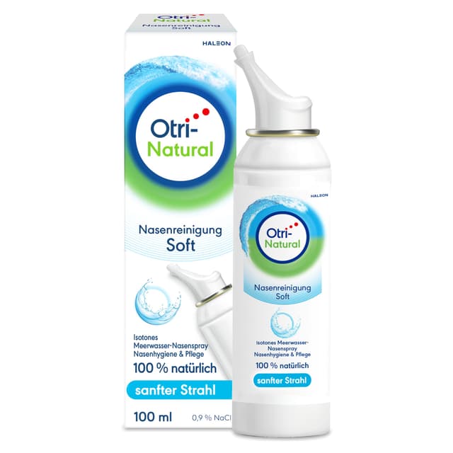 OtriNatural Nasenreinigung Soft, Nasenspülung, 100 % natürlich, Meerwasser Nasenspray, reinigt & spült Nasenhöhlen, Nasenspray, aus der Otriven-Familie, 0,9 % Natriumchlorid, 100 ml