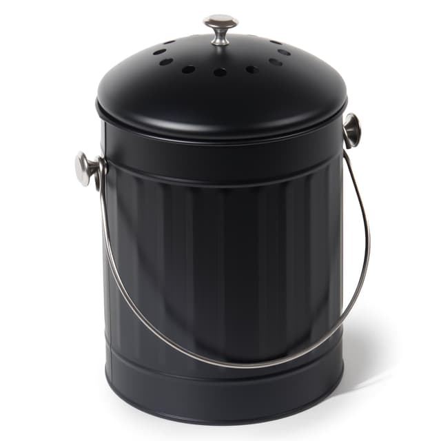 GREELUE Biomülleimer Küche 5,5L mit Deckel & Sieb – Geruchsdicht, Spülmaschinenfest – Bioabfallbehälter für Biomüll (Mattschwarz – 5,5 l)