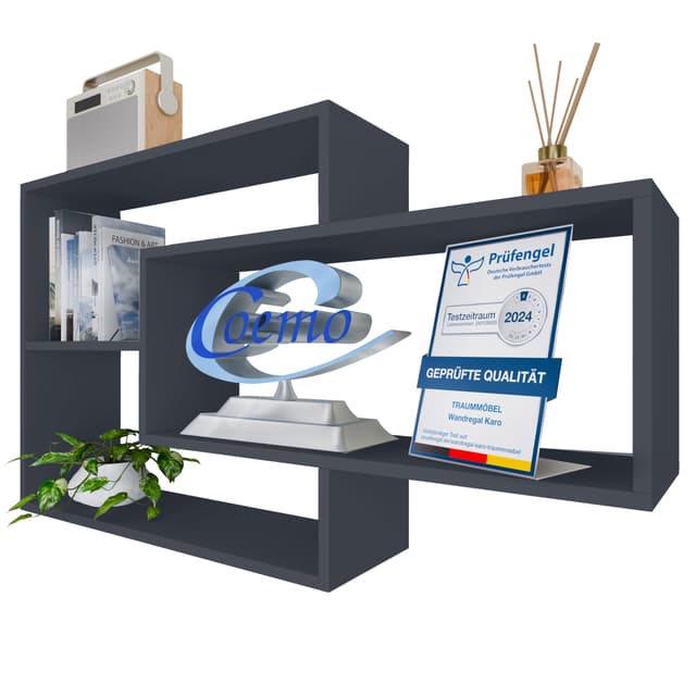 TRAUMMÖBEL Wandregal Karo Anthrazit Bücherregal Holz Hängeregal Schweberegal Deko Regal für Wohnzimmer, Schlafzimmer und Küche Kräuterregal