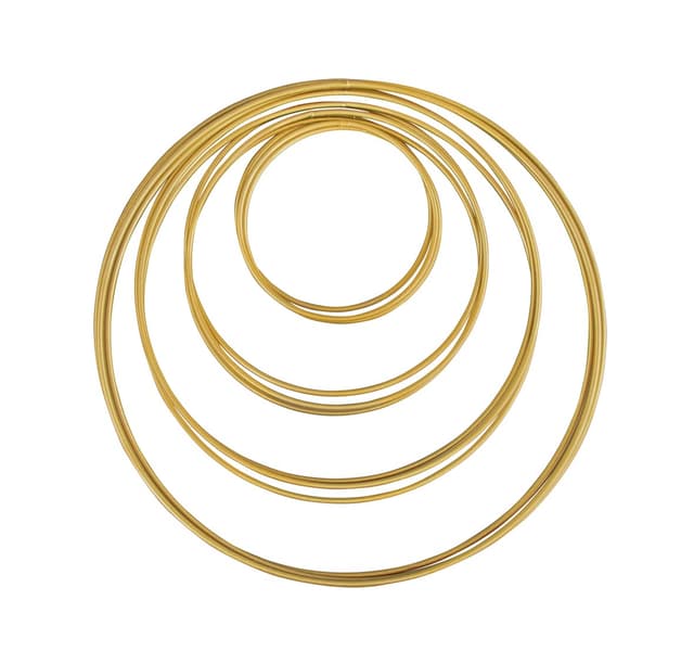 Rayher 25211616 Metallringe, 12 Stück, 4 Größen sortiert, gold beschichtet, Stärke ca. 3 mm, Drahtringe zum Basteln, für Wickeltechnik, Traumfänger, Floristik, Hochzeitskranz, Hoops, 10 bis 25cm 10 bis 25cm Gold