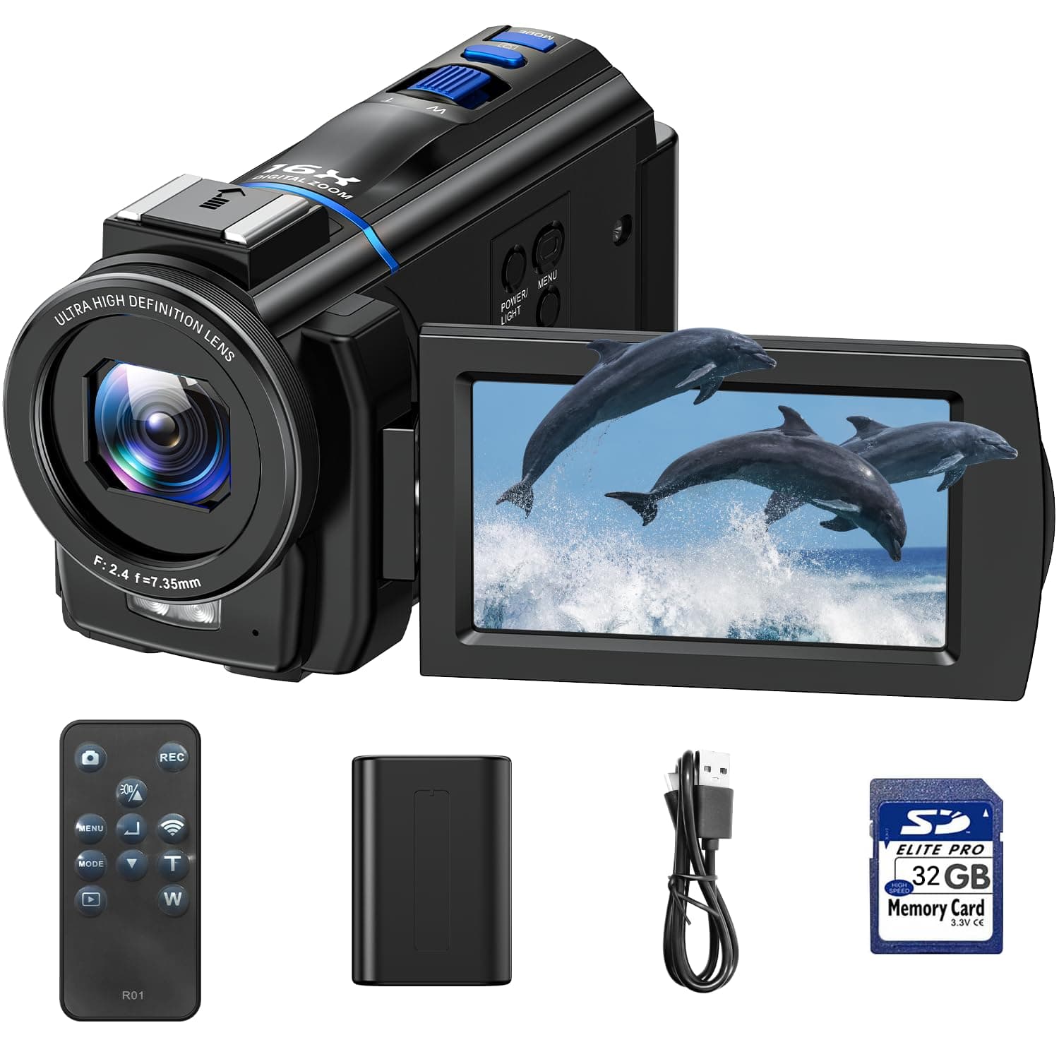Videokamera 4K, 48MP Camcorder Vlogging Camera für YouTube, 16X Digitalzoom Nachtsicht Vlog Kamera, 3" 270° drehbarer Touchscreen Webcam Video Camera 4K mit 32GB SD-Karte, Fülllicht, Fernbedienung 4K-48MP