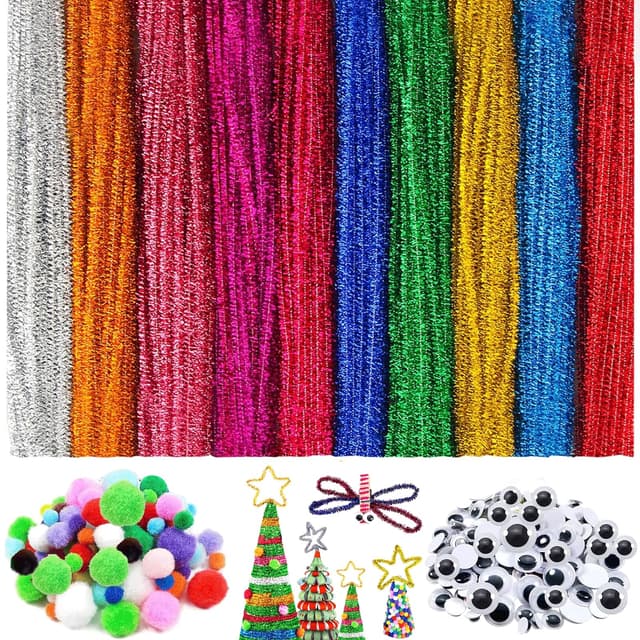 Barlone 280 Stück Pfeifenputzer zum Basteln Glitzer Set, 200 Pfeifenputzer Glitzer Chenilledraht Bunt Pfeifenreiniger zum Basteln mit 80 Pfeifenputzer Zubehör Plüschbälle und Augen, für DIY Projekte B- 280 Stück
