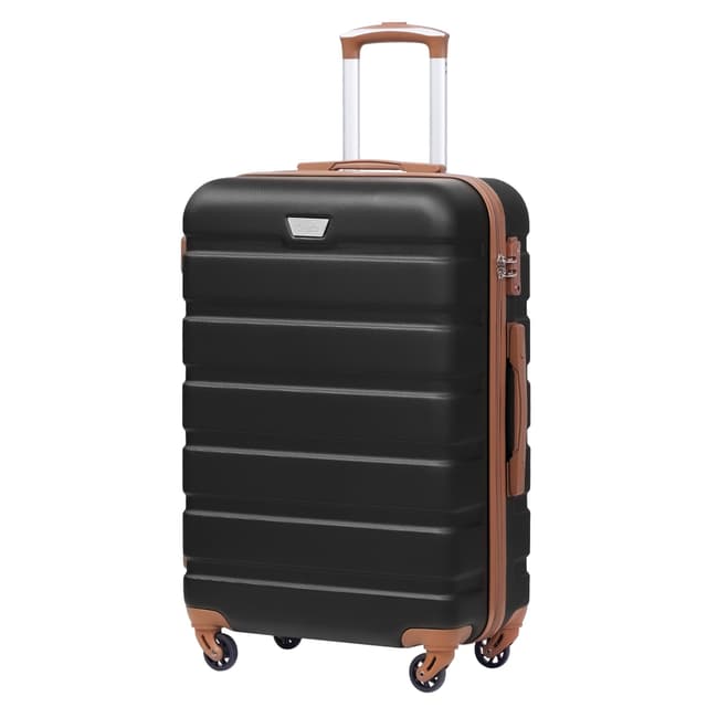 COOLIFE Hartschalen-Koffer Trolley Rollkoffer Reisekoffer ardschale Boardcase Handgepäck mit TSA-Schloss und 4 Rollen (Schwarz/Braun, Großer Koffer)