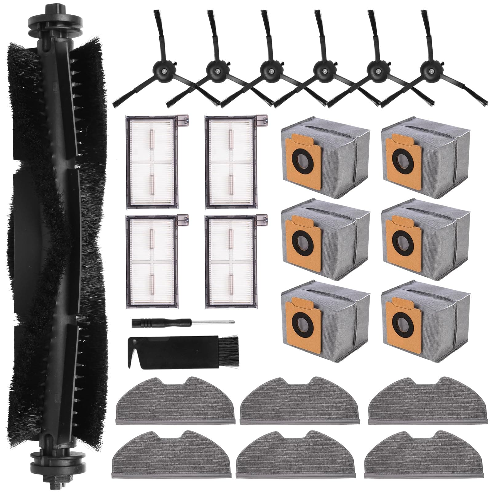 Nuo desire 25 Stück Zubehörset Ersatzteile für Eufy X8 Pro Saugroboter,1 Hauptbürste, 4 HEPA-Filter,6 Seitenbürsten,6 Wischpads,6 Staubbeutel,1 Reinigungsbürste1 Schraubendreher für Eufy X8 Pro Eufy X8 Pro Zubehörset
