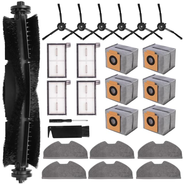 Nuo desire 25 Stück Zubehörset Ersatzteile für Eufy X8 Pro Saugroboter,1 Hauptbürste, 4 HEPA-Filter,6 Seitenbürsten,6 Wischpads,6 Staubbeutel,1 Reinigungsbürste1 Schraubendreher für Eufy X8 Pro Eufy X8 Pro Zubehörset