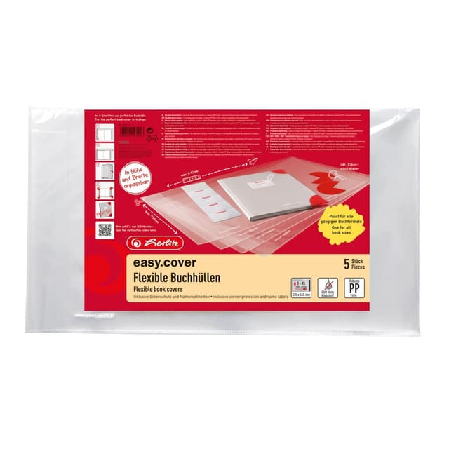 Herlitz 50014750 Buchumschlag für Schulbücher easy cover, Buchhülle transparent, für alle gängigen Buchformate, 5 Stück (5 Stück, Polybeutel) 5 Stück in Polybeutel