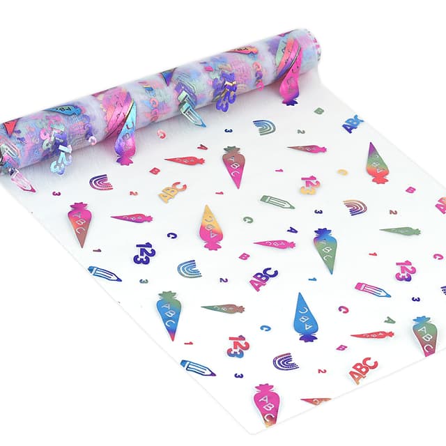 Tischläufer für Einschulung Schuleinführung Schulanfang Deko, Tischband tischdecke mit Zuckertüten 123 ABC Motiv Schule 2400 cm x 29 cm, Tisch Läufer für 1. Schultag 29 x 2400 cm