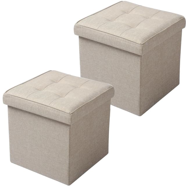 WOLTU 2er Set Sitzhocker mit Stauraum Sitzwürfel Sitzbank Faltbar Truhen Aufbewahrungsbox, Deckel Abnehmbar, Gepolsterte Sitzfläche aus Leinen, 37,5x37,5x38CM(LxBxH), Beige Beige Leinen