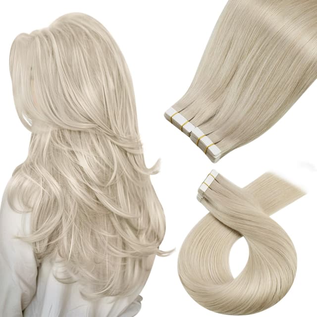 Moresoo Invisible Tape Extensions Echthaar Platinblond Tapes in Extensions Echthaar Solid Echthaar Extensions Tape 40Stück 100G 22 Zoll 55 cm #60 1-1#60 55 cm-40stück