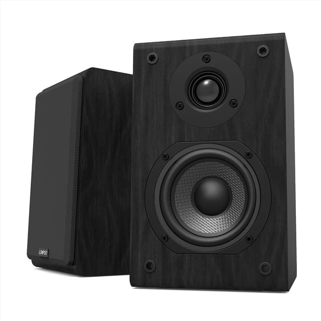 LONPOO Passive Regal-Lautsprecher Paar, 75W RMS Klassische Holz-Lautsprecher 2-Wege mit 4-Zoll Kohlefaser-Tieftöner und 1-Zoll Seiden-Hochtonkalotte, 4-8 Ohm LP-42 Schwarz