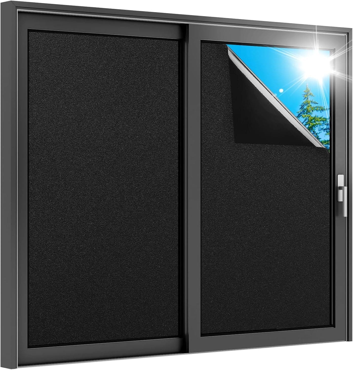 rabbitgoo Schwarze Fensterfolie Verdunklungsfolie für Fenster Verdunkelungsfolie 60 x 200 cm mit Gitter Design, Abdunklungsfolie Verdunklung Dunkel Blickdicht Lichtundurchlässig Selbsthaftend 60 x 200 cm Schwarz