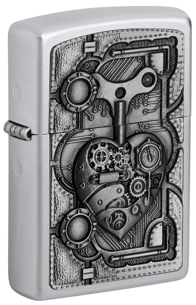 ZIPPO – Steampunk Heart Emblem - Satin Chrome – Sturmfeuerzeug, nachfüllbar, in hochwertiger Geschenkbox