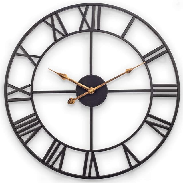 Wanduhr Große, 76cm Europäische Industrie Vintage Wanduhr mit Römischen Ziffern, Leise Ohne Tickgeräusch Metall Wanduhr, Dekor Wanduhr für Wohnzimmer, Küche, Schlafzimmer, Büro - Schwarz Schwarz 76cm