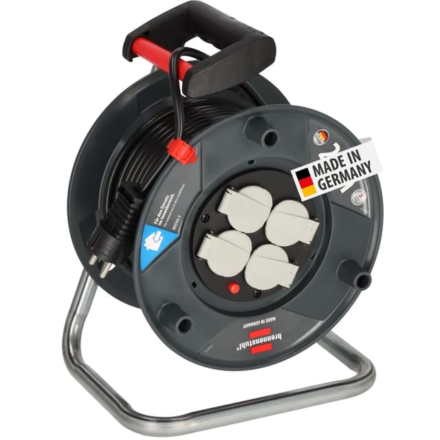 Brennenstuhl Garant V2 Kabeltrommel 25m Kabel (Made in Germany, 4 Schutzkontakt-Steckdosen, Überhitzungsschutz, Trommelkörper aus Spezialkunststoff) Neues Modell 25m