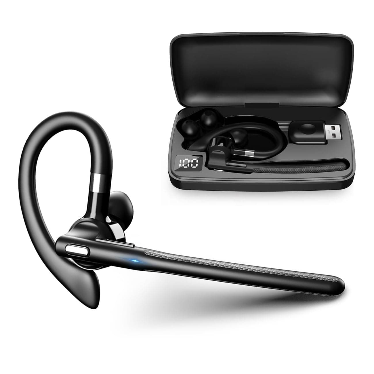 eppfun Bluetooth 5.4 Headset, In Ear Freisprech Headset Handy Kabellos Kopfhörer mit Dual Noise-Cancelling-Mikrofon, 48 Stunden Gesprächszeit, für Autofahren, Telefon, Büro,Trucker-Fahrer schwarz
