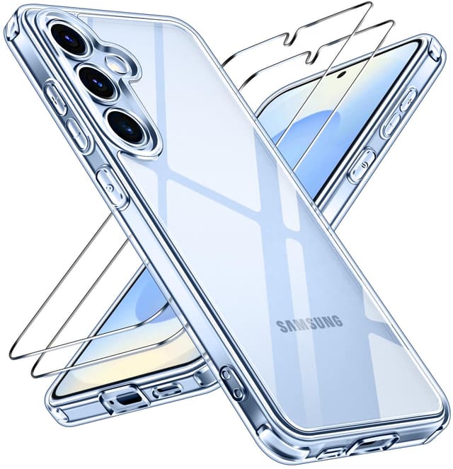 ivoler Nie Vergilbung Klar Hülle für Samsung Galaxy S25 5G, 1 Handyhülle mit 2 Stück Panzer Schutz Glas, [Militärischer Schutz] Stoßfest Transparent Schutzhülle Dünn Durchsichtige Case Samsung Galaxy S25 5G Transparent