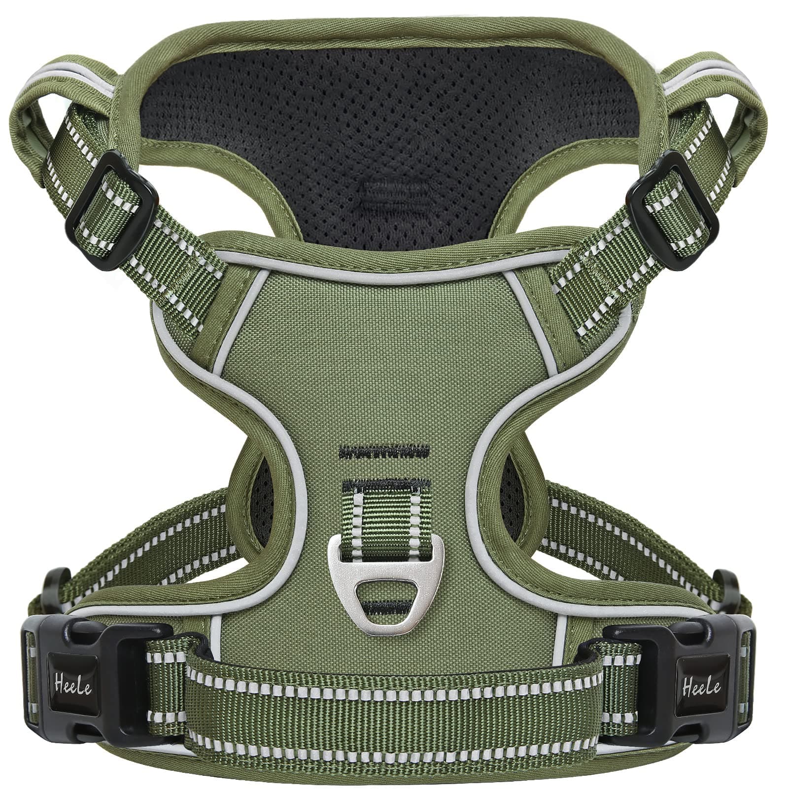 HEELE Hundegeschirr, Hundegeschirr Grosse Hunde Anti Zug Geschirr Hunde Brustgeschirr Weich Gepolstert Atmungsaktiv, Armee Grün, XL XL MC-Armee Grün