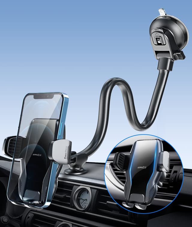 APPS2Car Handyhalterung Auto Saugnapf, Universal Kfz Handyhalterung,Smartphone Halterung Schwanenhals für Windschutzscheib Armaturenbrett Lüftung,Car Phone Holder 360 für iPhone 13/12/11 Samsung etc Schwarz