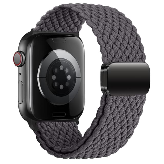 Geflochten Armband Kompatibel mit Apple Watch Armband 44mm 45mm 46mm 49mm 42mm 40mm 38mm 41mm für Damen Herren, Elastisch Nylon Armbänder mit Magnetisch für iWatch Ultra SE Series 10 9 8 7 6 5 4 3 2 1 Raumfahrt Grau 44MM/45MM/46MM/49MM/42MM(Series 3 2 1)