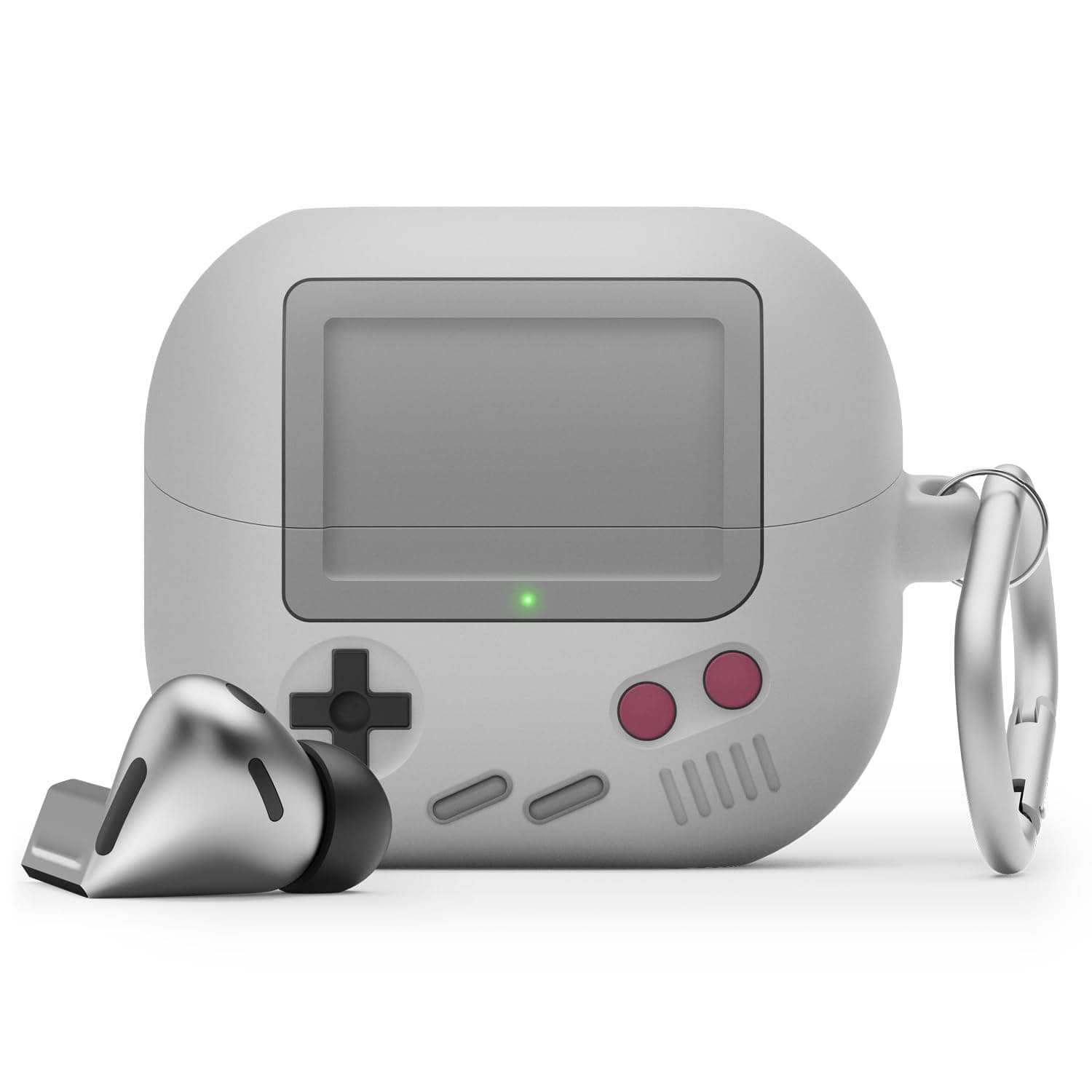elago AW5 Hülle Kompatibel mit Samsung Galaxy Buds 3 & Galaxy Buds 3 Pro, Klassische Handheld Game Console Design Hülle mit Karabiner, Vollständiger Schutz, Drahtloses Laden, Kopfhörer-Zubehör Hellgrau