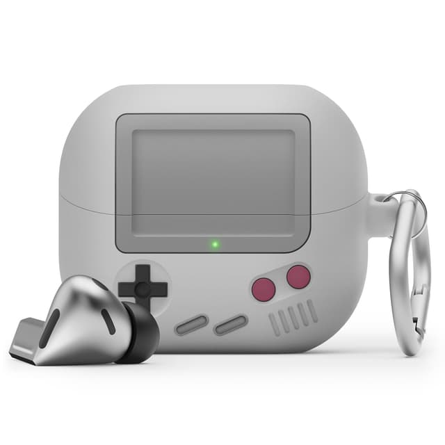 elago AW5 Hülle Kompatibel mit Samsung Galaxy Buds 3 & Galaxy Buds 3 Pro, Klassische Handheld Game Console Design Hülle mit Karabiner, Vollständiger Schutz, Drahtloses Laden, Kopfhörer-Zubehör Hellgrau