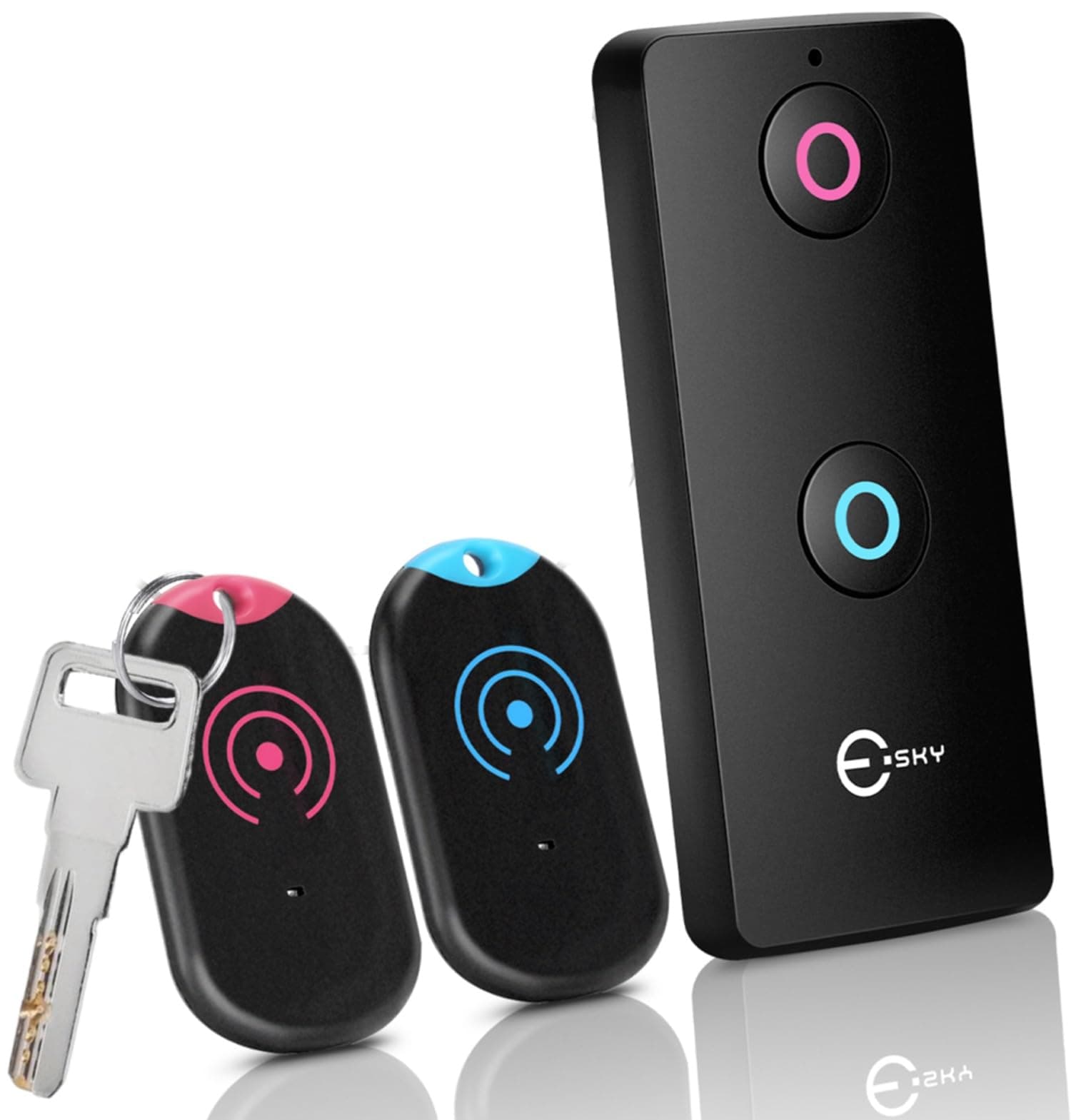 Esky Ultra Slim Schlüsselfinder, Key Finder mit 80dB Piepton – 2-Fach Empfänger zum Finden von Schlüsseln, Fernbedienung, Geldbörse, Haustieren & Handy Inklusive Batterien 2-er Slim