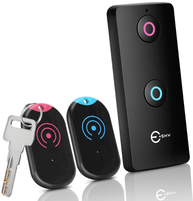 Esky Ultra Slim Schlüsselfinder, Key Finder mit 80dB Piepton – 2-Fach Empfänger zum Finden von Schlüsseln, Fernbedienung, Geldbörse, Haustieren & Handy Inklusive Batterien 2-er Slim