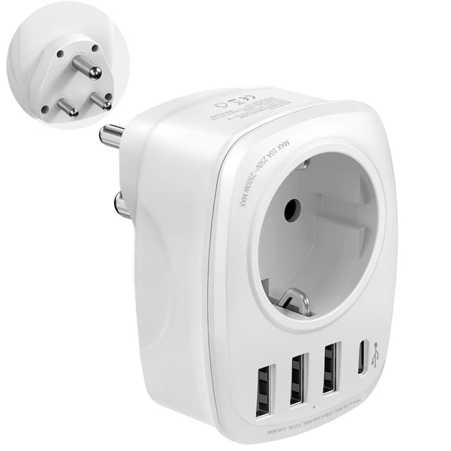 VINTAR 1 PCS Reiseadapter Indien, Reiseadapter Typ D mit 3 USB und 15W 1USBC, Indien Adapter Steckdose für Indien Sri Lanka, Nepal EU TO Indien x1