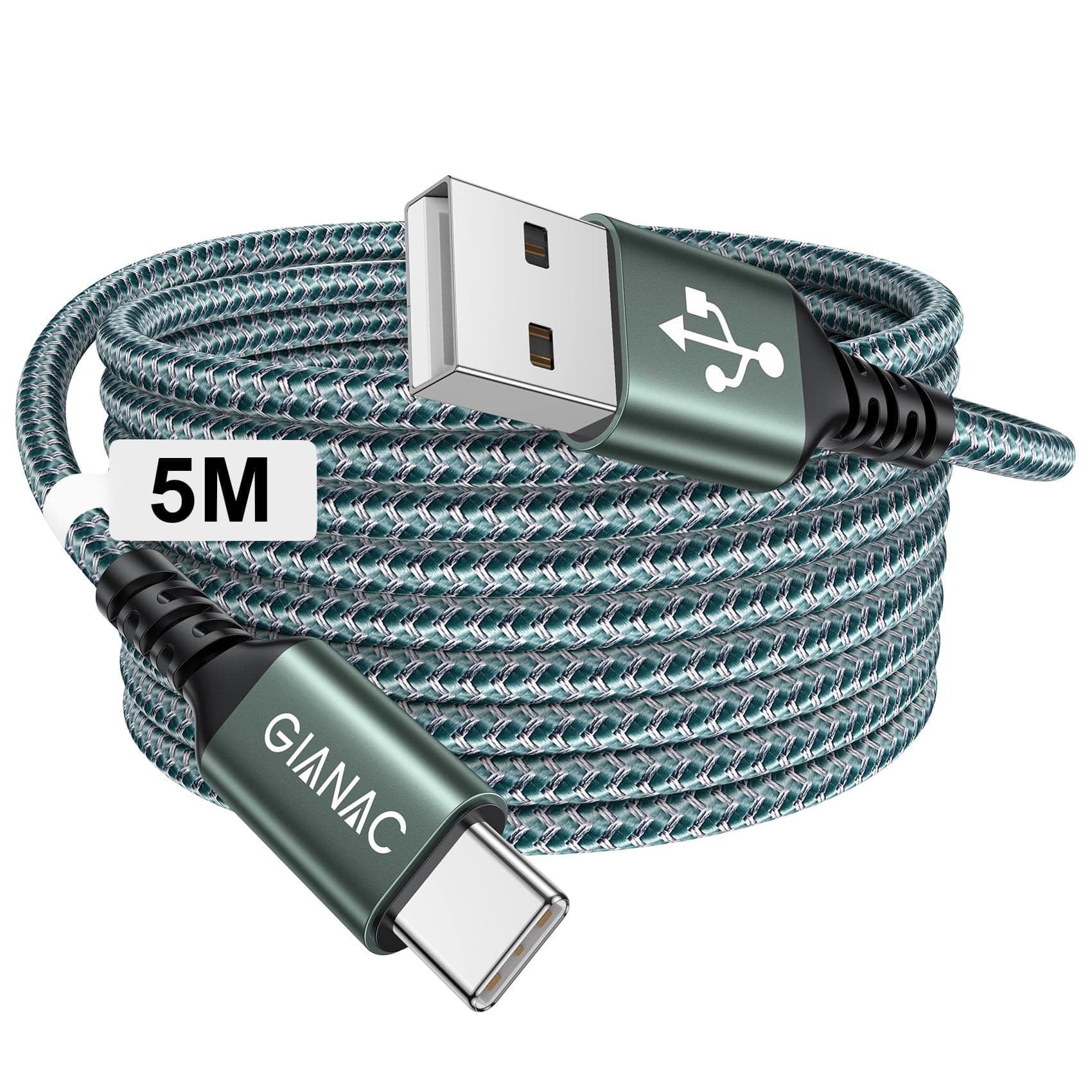 GIANAC USB C Kabel Lang [5M] Ladekabel 3.1A schnellladekabel und Datenkabel für Samsung Galaxy S22 S21 S20 S10 S9 S8 Plus, Huawei P30/P20/P10, Google Pixel, Sony Xperia 5M Grün
