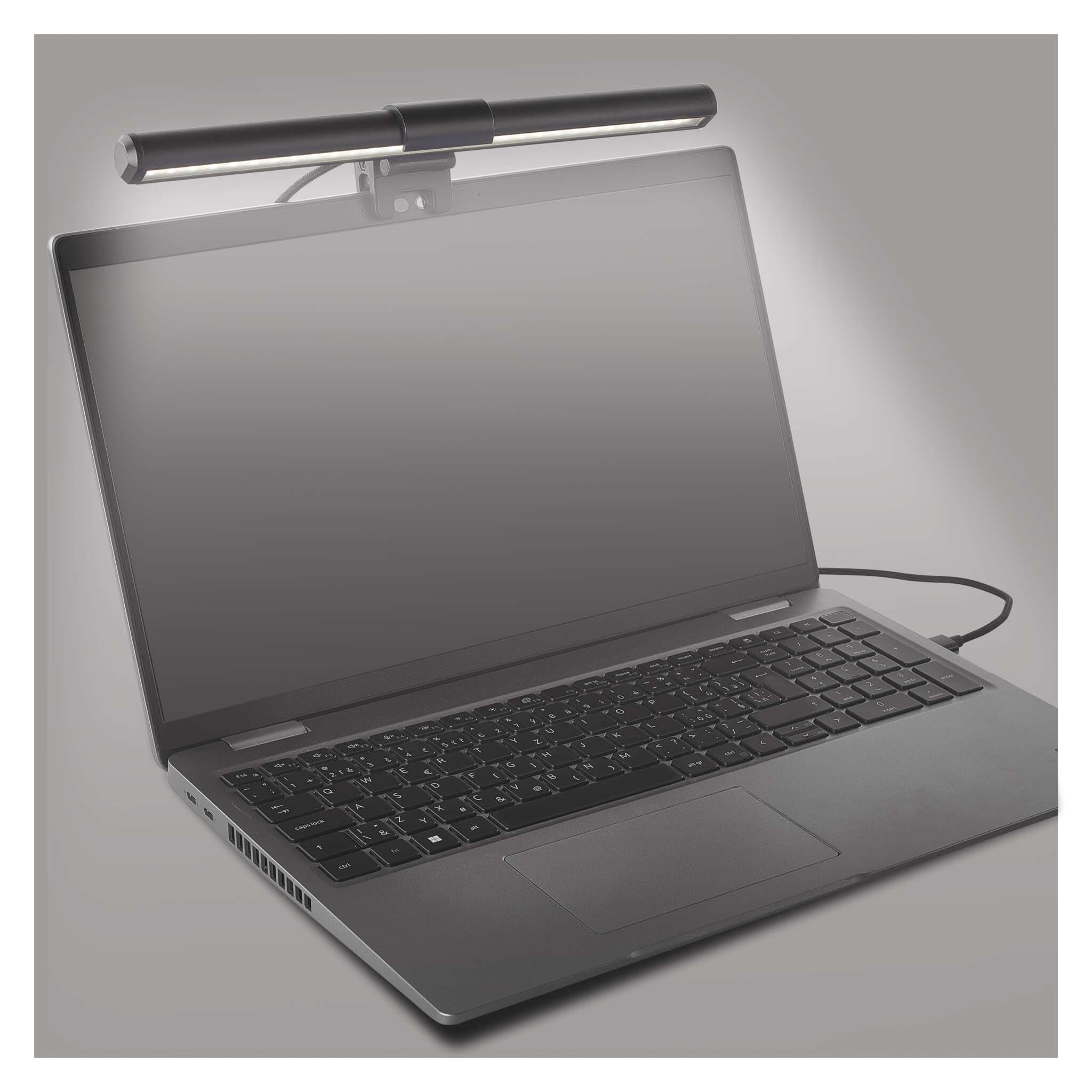 EMOS LED Laptoplampe 30 cm, 5,6 W Monitor-Lampe mit Clip-Halterung, 150 lm USB Lichtleiste, neigbare Bildschirmlampe, stufenlos dimmbar, einstellbare Lichtfarben, 30000 h Lebensdauer, Ra 95