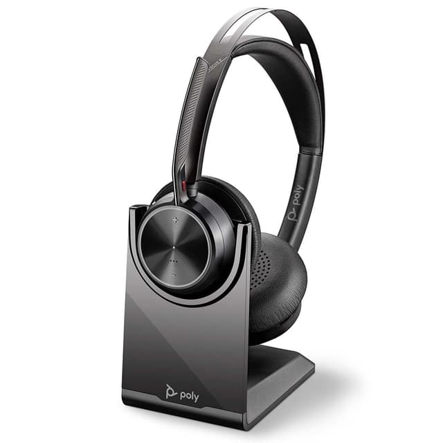 POLY Voyager Focus 2 USB-C Headset mit Ladestation und USB-C/A Adapter – Bluetooth, ANC, Acoustic Fence Technologie, bis zu 25 Stunden Sprechzeit, Schwarz