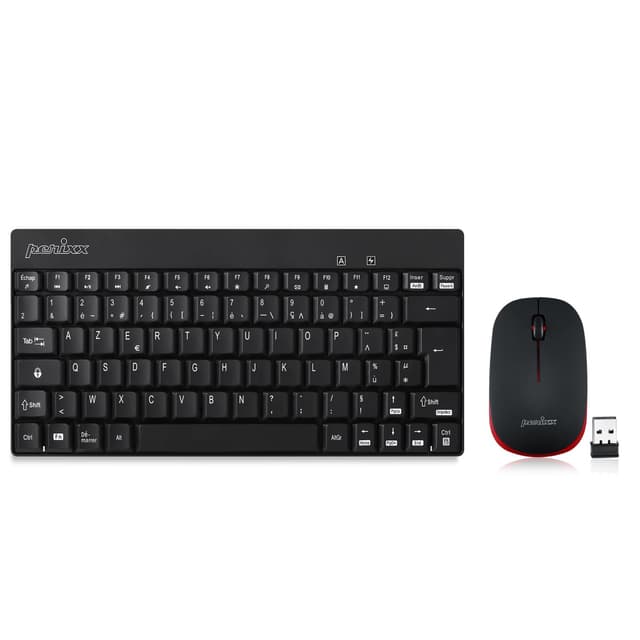 Perixx PERIDUO-712, Ensemble Clavier Souris Mini Sans Fil Pour Windows - 12 Touches Multimédia, Noir, AZERTY
