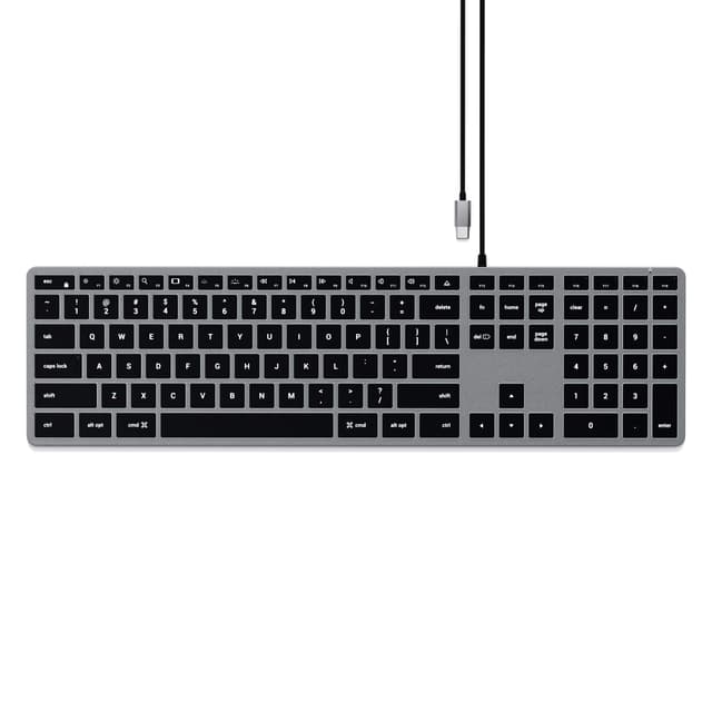 SATECHI Slim W3 kabelgebundene Tastatur mit Hintergrundbeleuchtung und Ziffernblock – Beleuchtete Tasten & USB-C-Anschluss – Für M2/ M1 MacBook Pro/Air, M2/ M1 iPad Pro/Air (US-englisches Layout) Space Grau W3