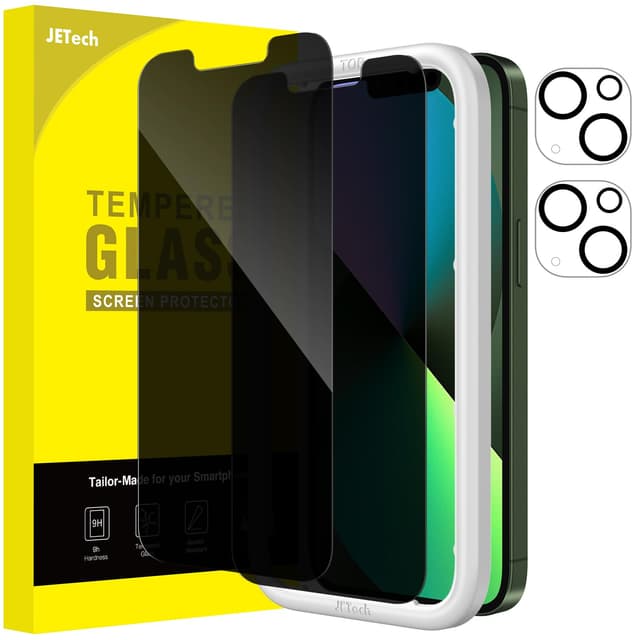 JETech Sichtschutz Schutzfolie für iPhone 13 mini 5,4 Zoll mit Kamera Schutz, Anti-Spähen Panzer schutz Gehärtetes Glas Displayschutz, Einfaches Installationswerkzeug, 2 Stück Jeweils