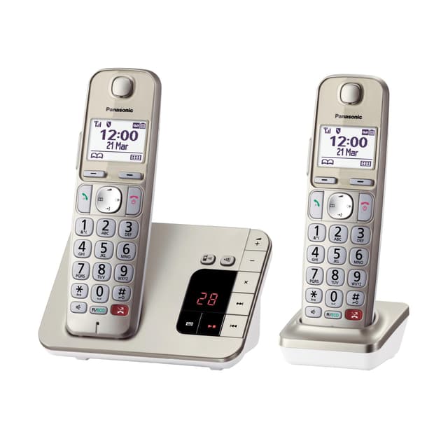 Panasonic KX-TGE262GN Schnurlostelefon mit Anrufbeantworter (Bis zu 1.000 Telefonnummern sperren, übersichtliche Schriftgröße mit starkem Kontrast , extra lauter Hörer, Voll-Duplex Freisprechen) mit Anrufbeantworter 2 Telefone