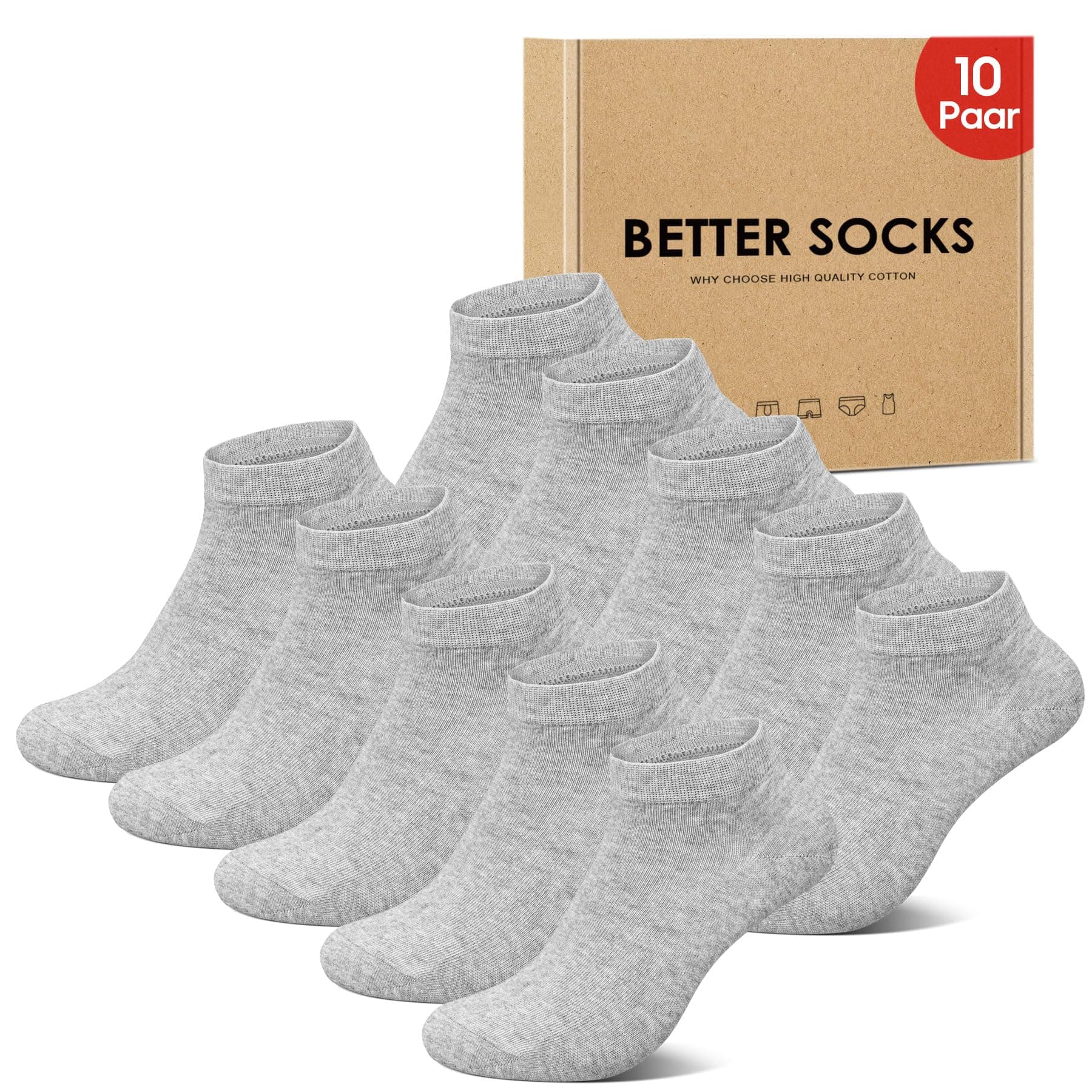 IceReco 6/10 Paar Sneaker Socken Herren Damen, Baumwolle Kurze Sportsocken Laufsocken Anti Schweiß Atmungsaktive Quarter Socks 35-38 10*Grau