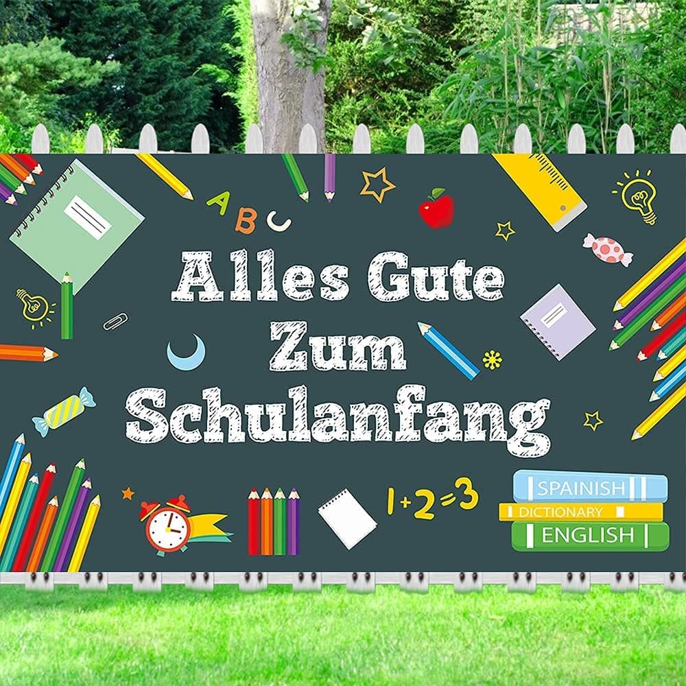 Bluelves Schulkind Girlande Banner Deko, Schulanfang Girlande Deko, Alles Gute Zum Schulanfang für Mädchen und Jungen, 6.23 x 3.6 Fuß, Blau-Weiß, Geometrisch schwarz 1