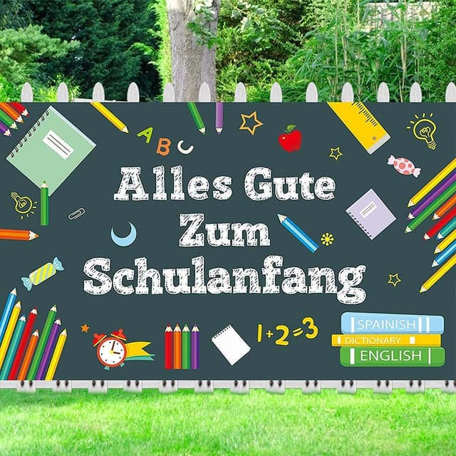 Bluelves Schulkind Girlande Banner Deko, Schulanfang Girlande Deko, Alles Gute Zum Schulanfang für Mädchen und Jungen, 6.23 x 3.6 Fuß, Blau-Weiß, Geometrisch schwarz 1
